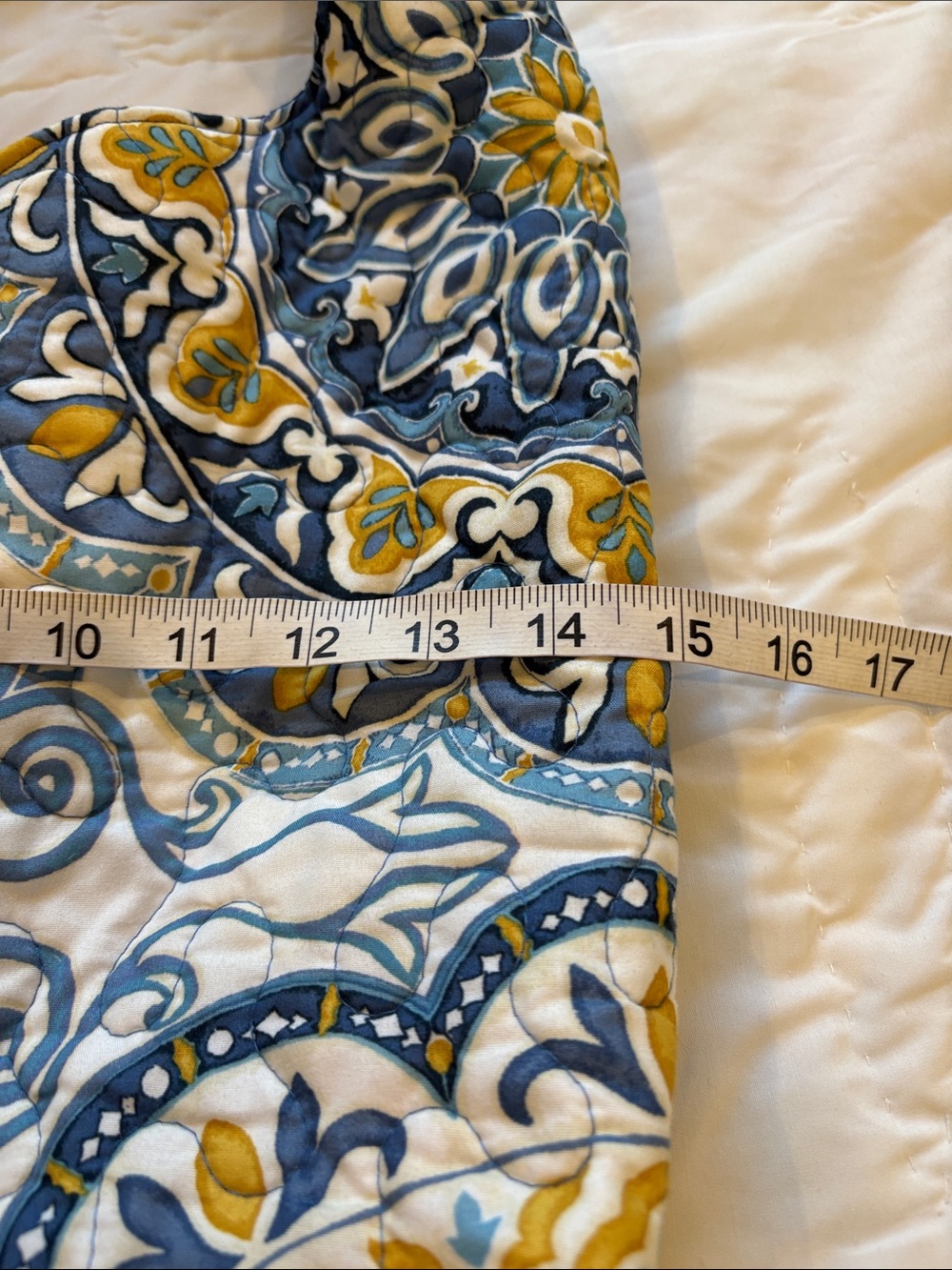 Upcycled Quilted Blue and Yellow Patterned Shoulder Bag - Picture 5 of 5